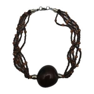 Vintage Brown Bead Pendant Necklace